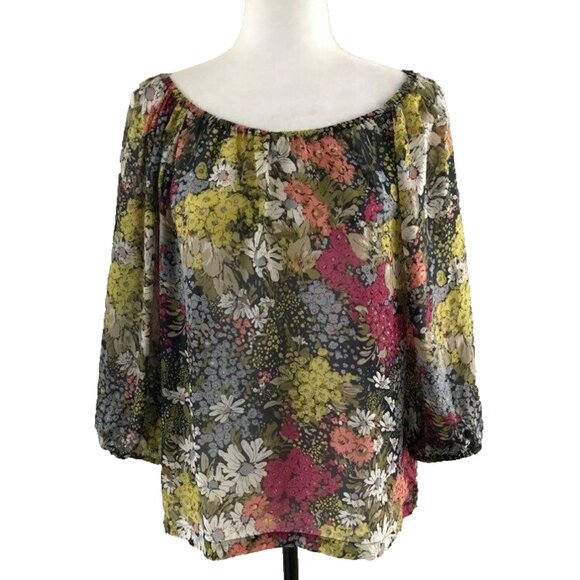 ANTHROPOLOGIE Edme & Esyllte 100% Silk Blouse Top Size XS Semi Sheer Floral - Picture 2 of 7